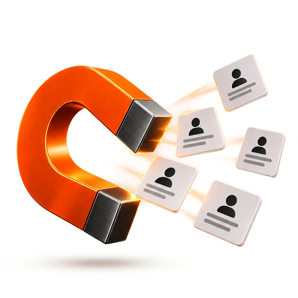 Aimant orange qui attire des fiches de contact
