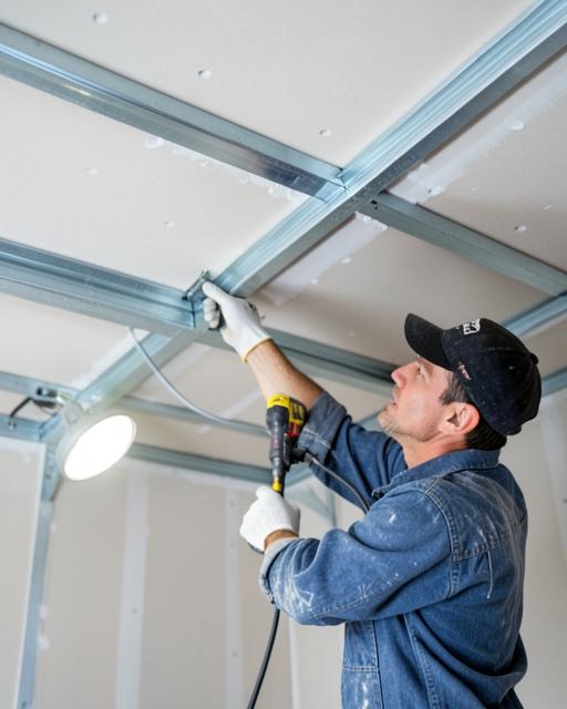 Entrepreneur plafonneur sur un chantier